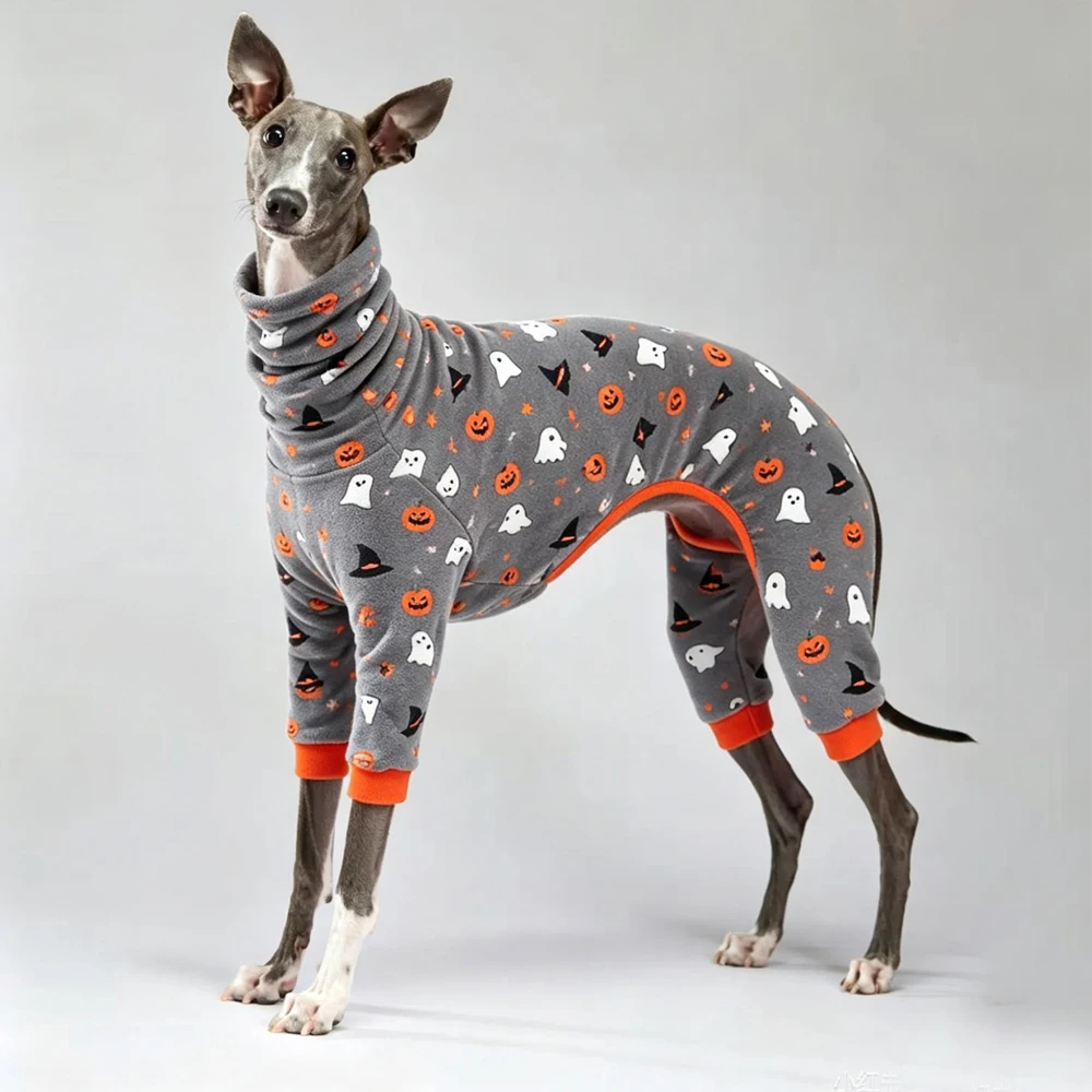 Hallowmas Warmer Kürbis-Pullover für Greyhounds, weicher 4-beiniger Hochkragen-Sweatshirt, winddichter Wintermantel für Whippet-Hunde – Detail 2