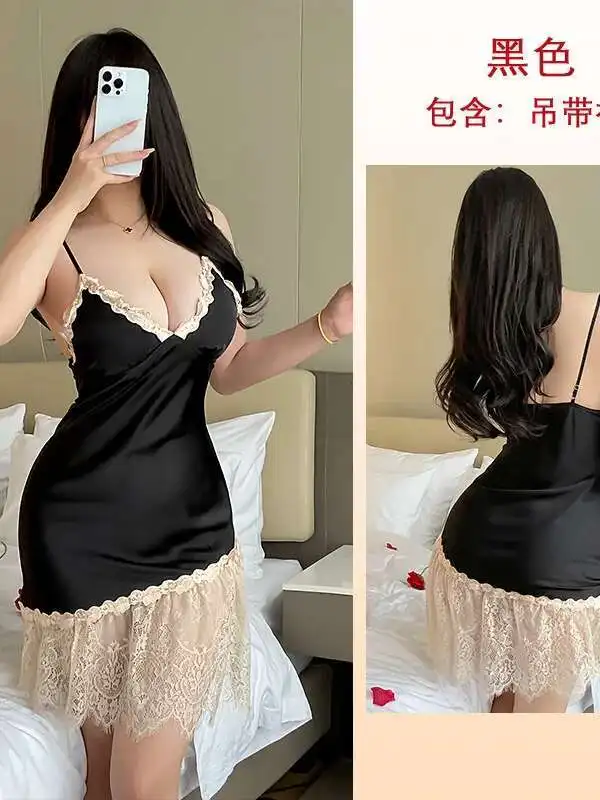 Sexy Women's Water-soluble Floral Seductive Women's Satin Suspender Dress Lace Patchwork Clothing French Style Summer New 4723