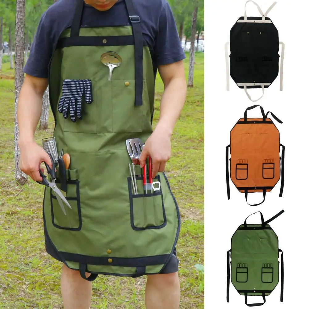 Outdoor Apron Bag Multifunctional Garden Tool Bag Waterproof Oxford Cloth Gardening BBQ Adjustable Strap Storage Pocket Pouch