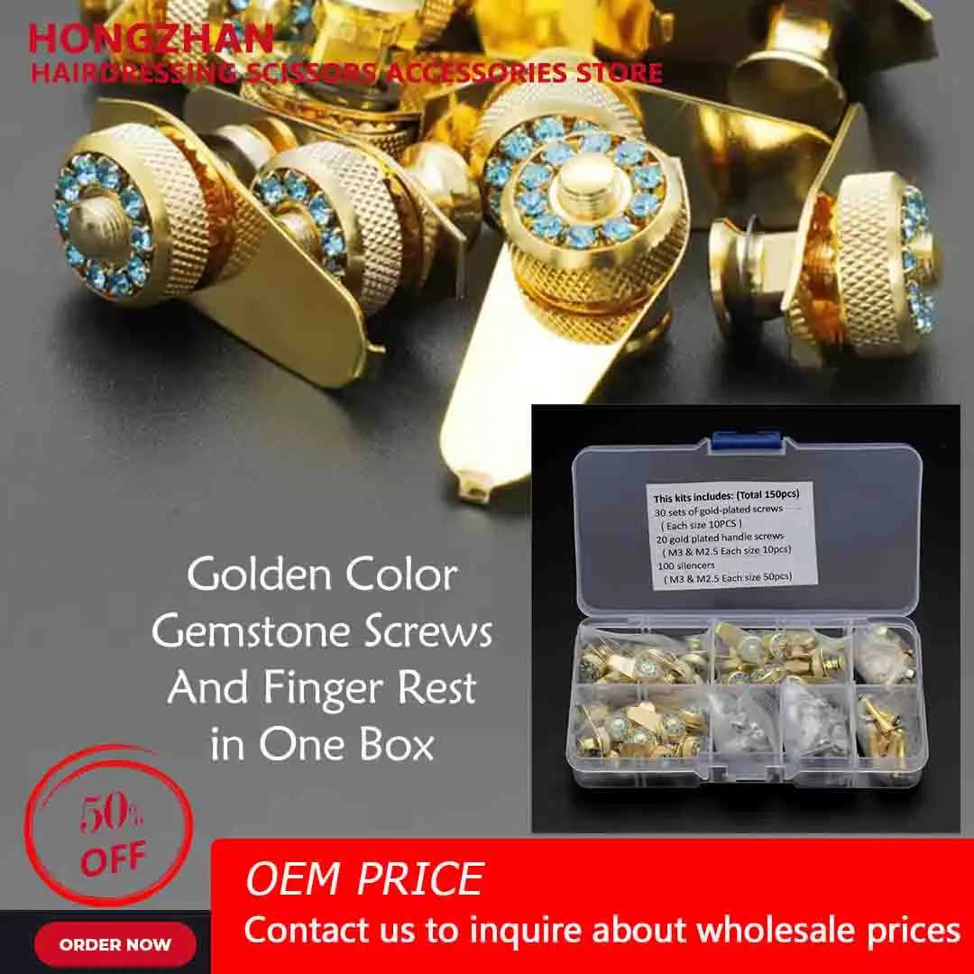 

HONGYUAN High-end gemstone Screws 1 Box Gold-plated Screws Finger Rest Bumper For Hair Scissors repair accessories Barber Use