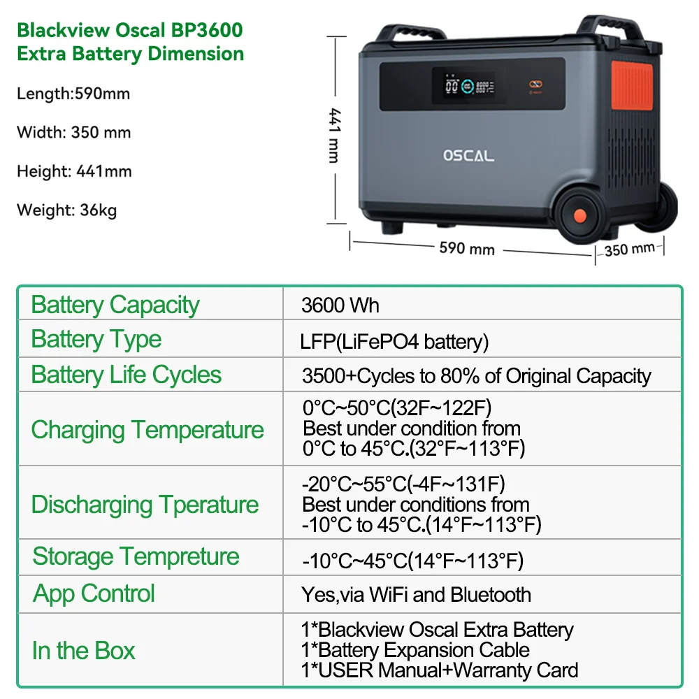 BP3600 Blackview Oscal PowerMax 3600 Rugged Power Station / Oscal 3600Wh Extra Battery Pack, 3600Wh to 57600Wh LiFePO4 Battery