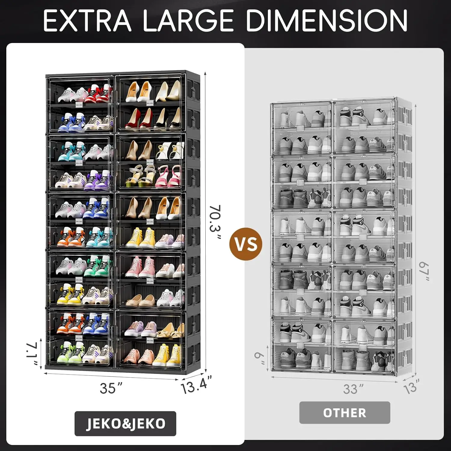 خزانة تنظيم رف الأحذية قابلة للطي مكونة من 10 طبقات لمدخل الخزانة، صندوق تخزين كبير قابل للطي للأحذية مع أبواب مغناطيسية (أسود)