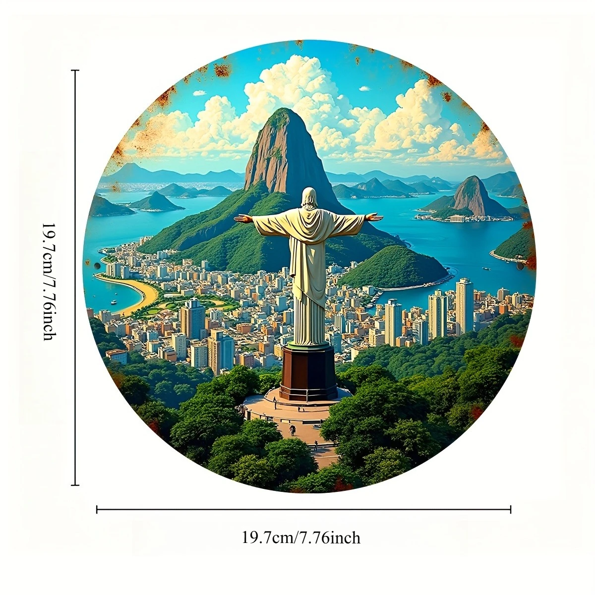 2D Flat Metal Aluminum Sign 1 Piece Rio De Janeiro Brazil Christ the Redeemer Statue Round Logo Home Wall Decoration
