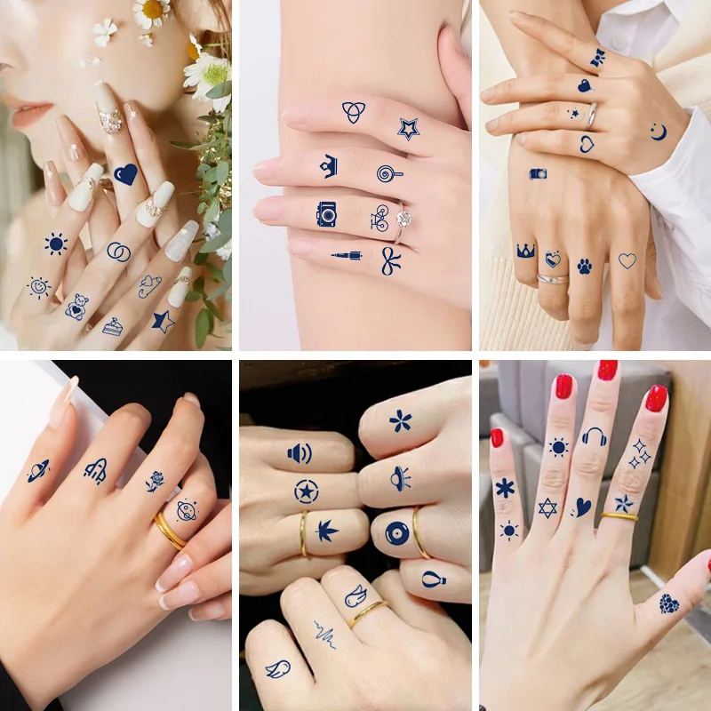 

6PCS 8×11CM Sweatproof Lasting Dark Blue Finger Stickers Multiple Styles Accessories Aesthetic Simplicity Trendy Costumes DIY