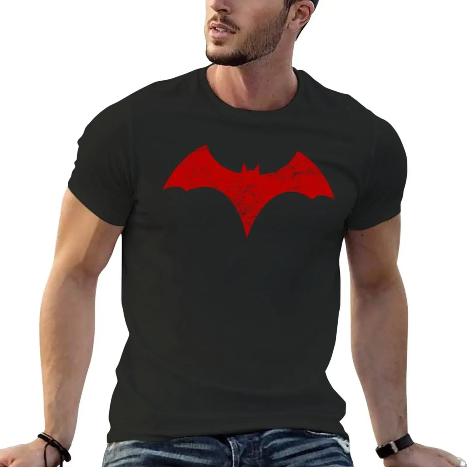 T-Shirt Vintage Zoll Schweiß T-Shirts für Männer Distressed Batwoman Logo rote Fledermaus Symbol Kate Kane klassische T-Shirt