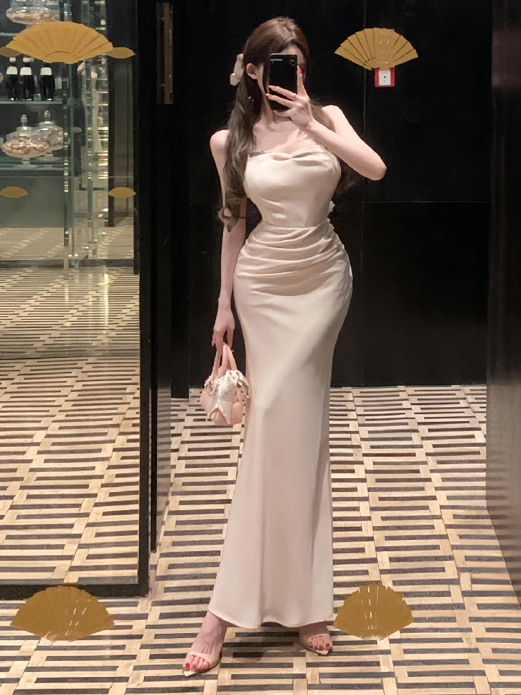 Robe longue de soirée en Satin pour femmes, Sexy, dos nu, épissé, fleur, mode élégante, taille haute, Slim Fit, sans manches, été