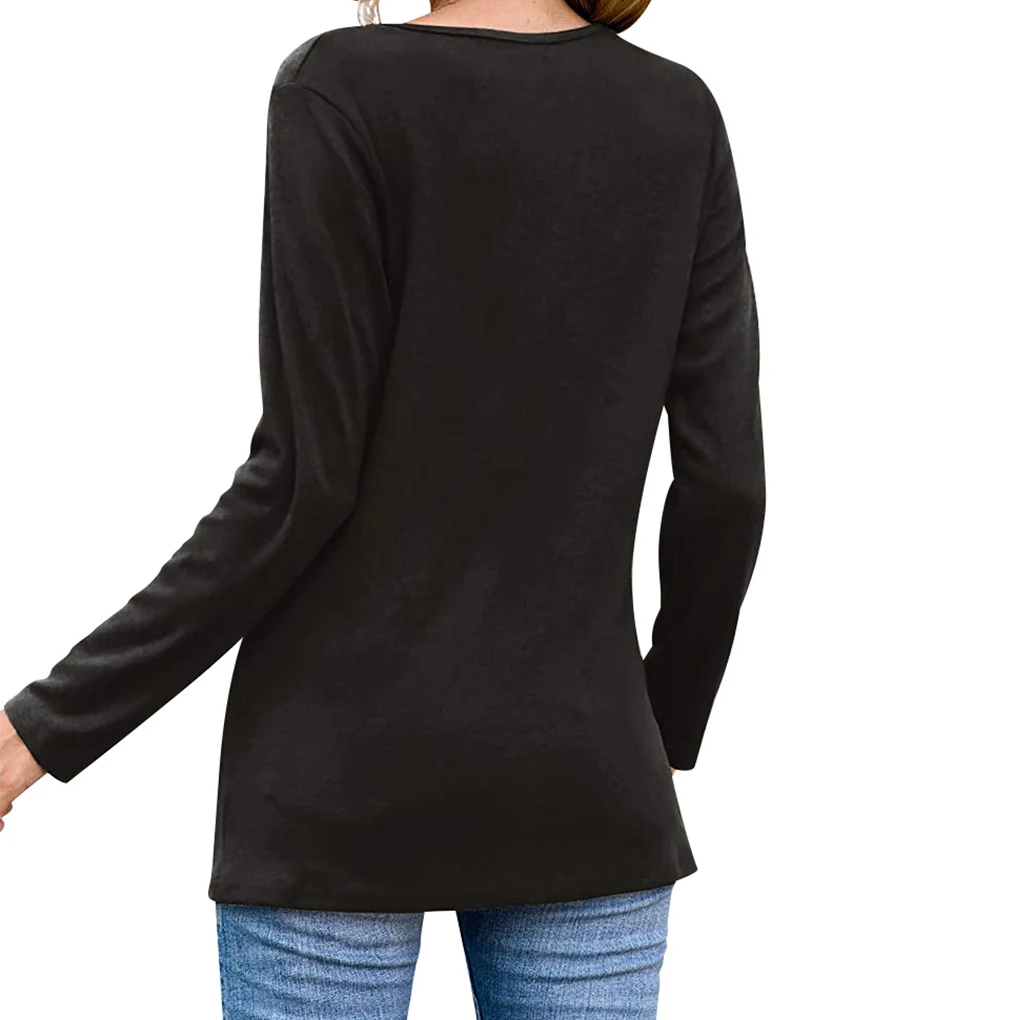 Damen T-Shirt mit V-Ausschnitt, langärmelig, einfarbig, Bluse, T-Shirt, Dunkelgrün, XL