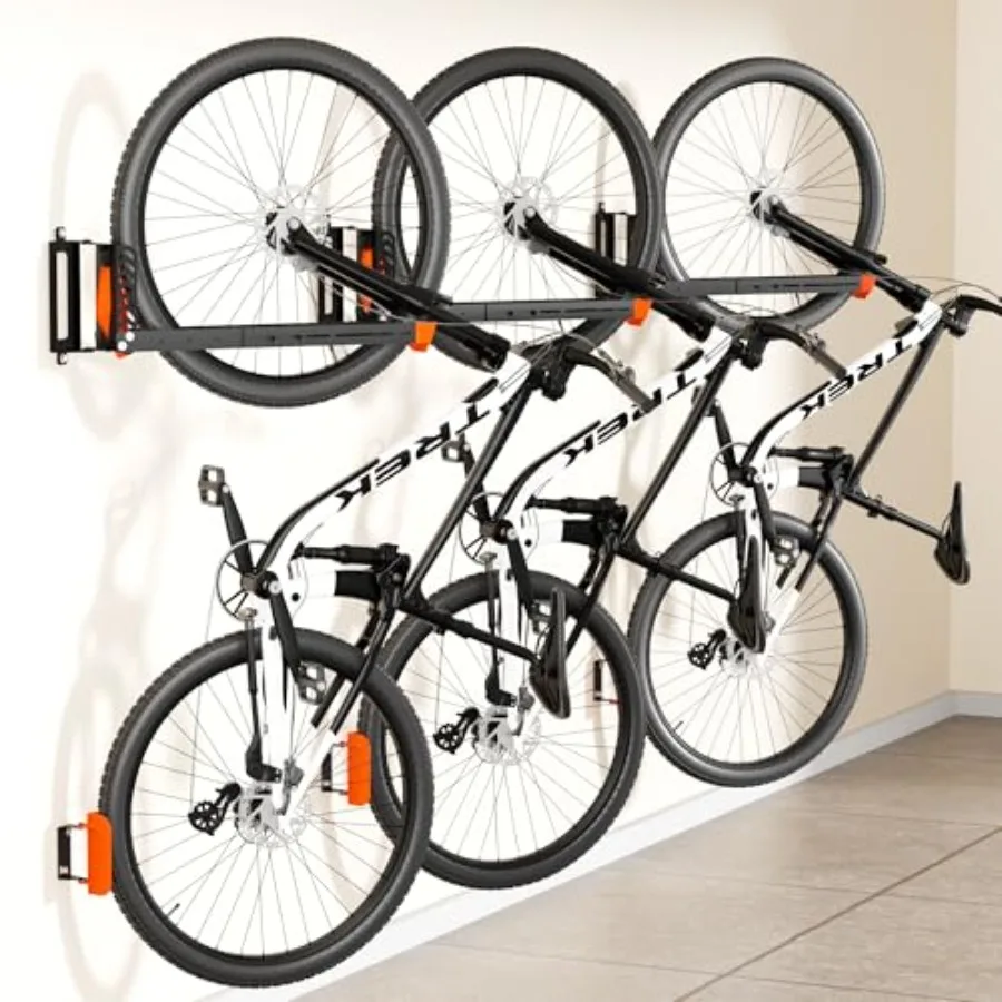 

3-Pack Swivel Bike Rack Wall Mount for Garage: Space-Saving Vertical Bicycle Storage Solution with Heavy-Duty Support Up to 77