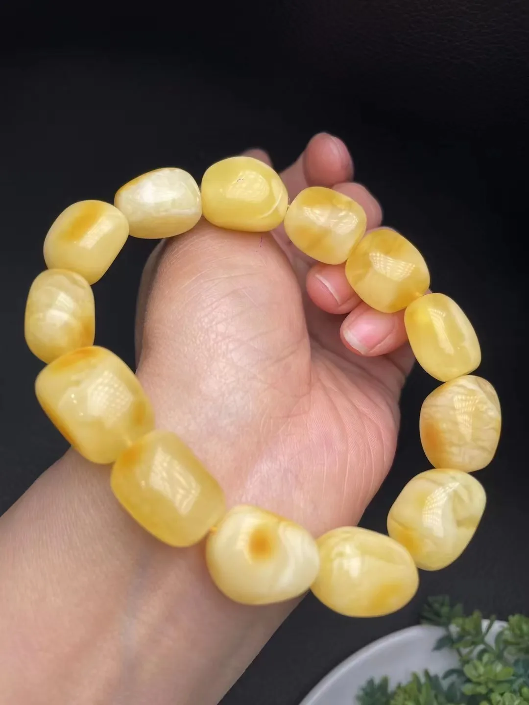 New arrival natural yellow beeswax amber bracelet round beads Carving Buddhist beads jewelry Sweater chain Multi loop bracelet