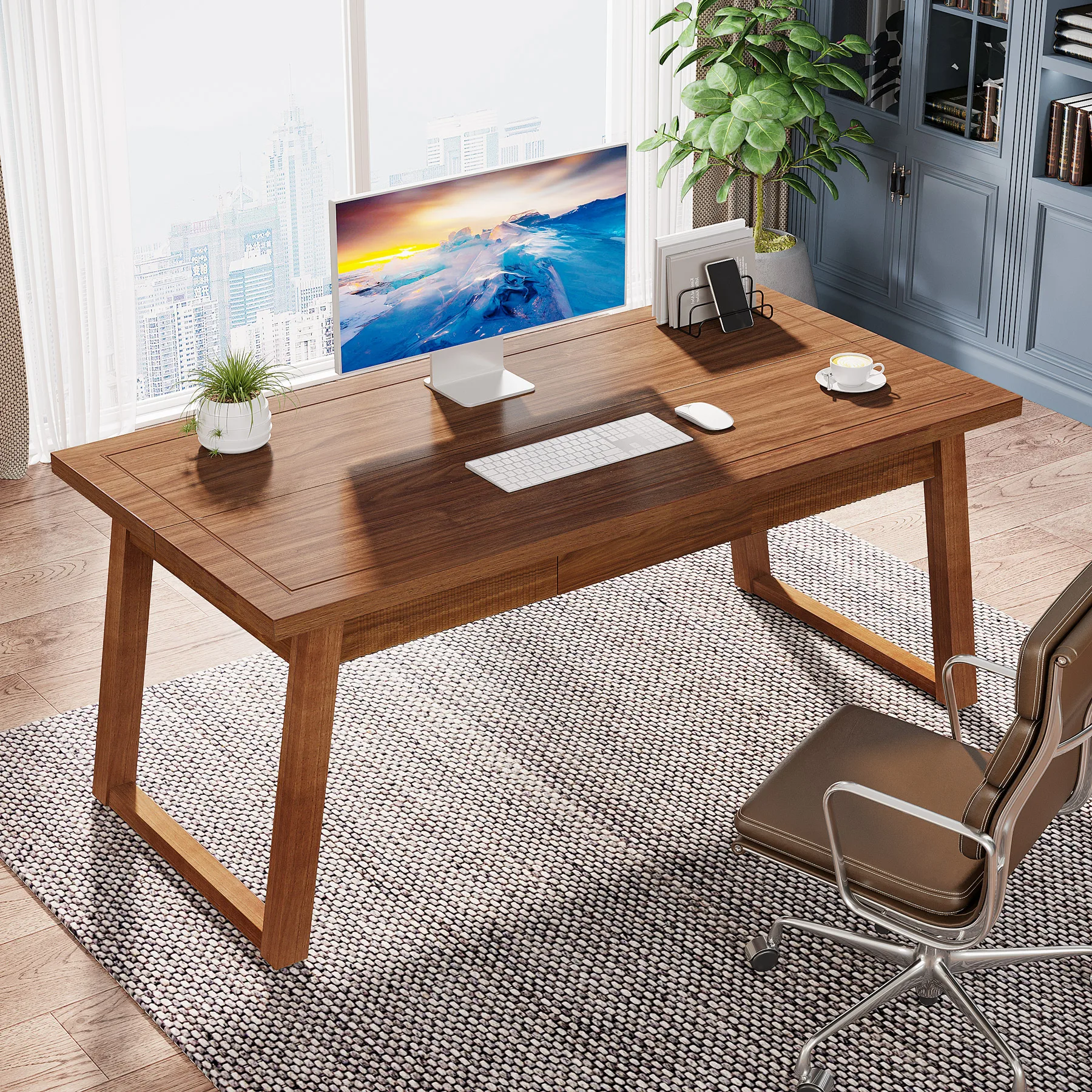 Tribesigns Home Office Executive Desk: 55 Inches Wooden Computer Desk with Drawer, Modern Study Writing Table, PC Laptop Desk