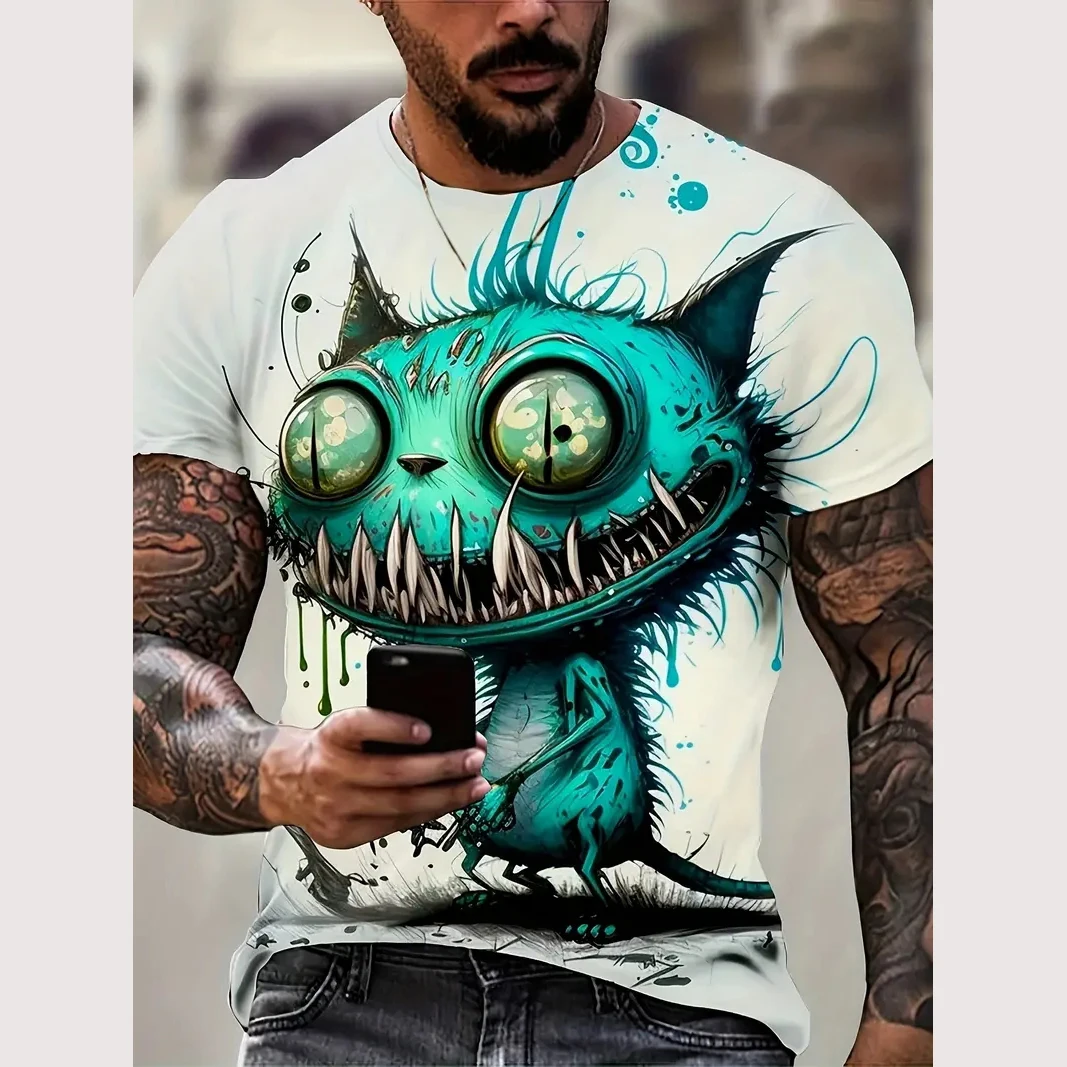 Men\'s T Shirt Street Summer Casual Short Sleeve Cartoon Print Funny Animal T-Shirts Fashion Streetwear Male Oversized Clothing