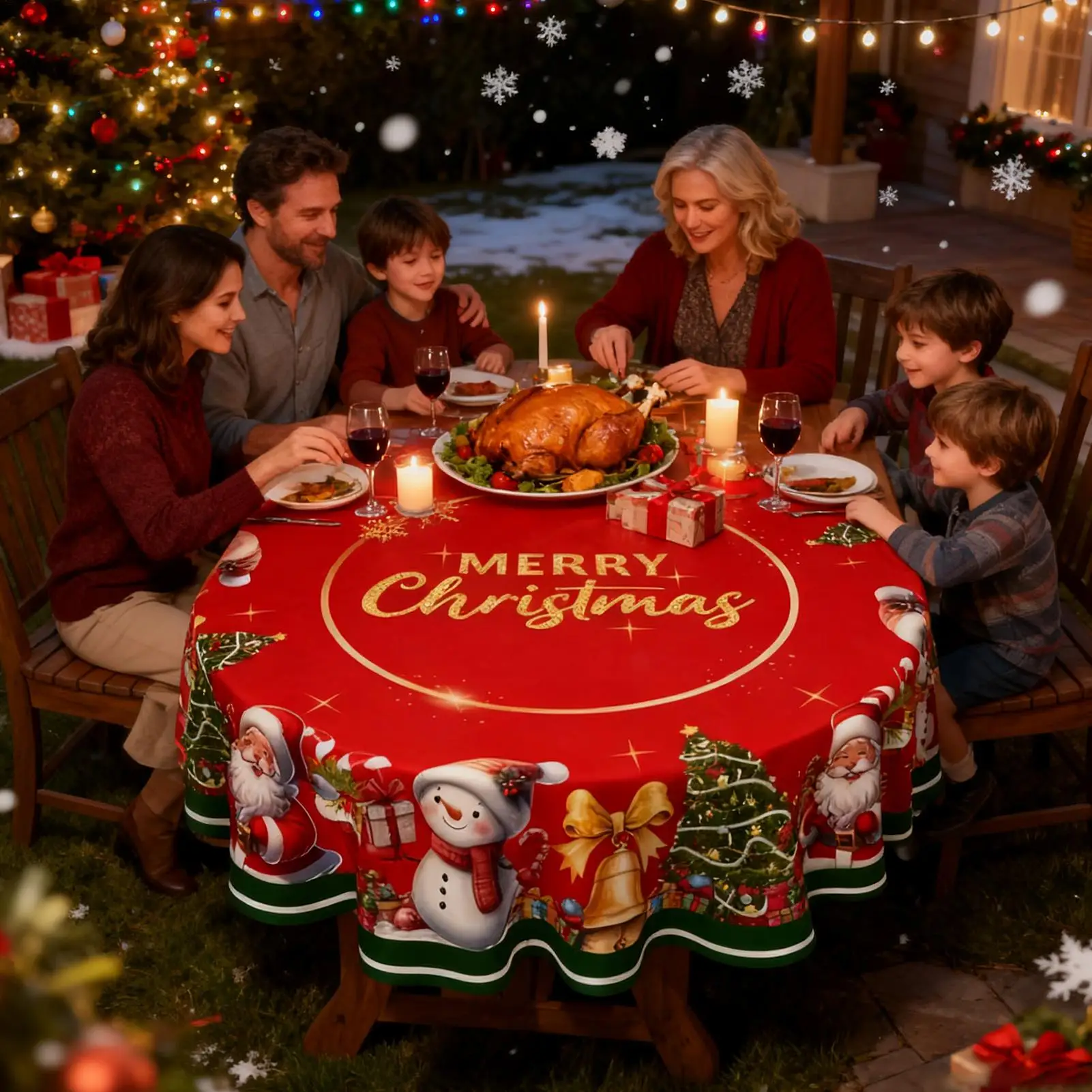 Table Cloth Round Cover Vintage Cover Protector Round Christmas Tablecloth For Fall Thanksgiving Winter Holiday Kitchen Patio