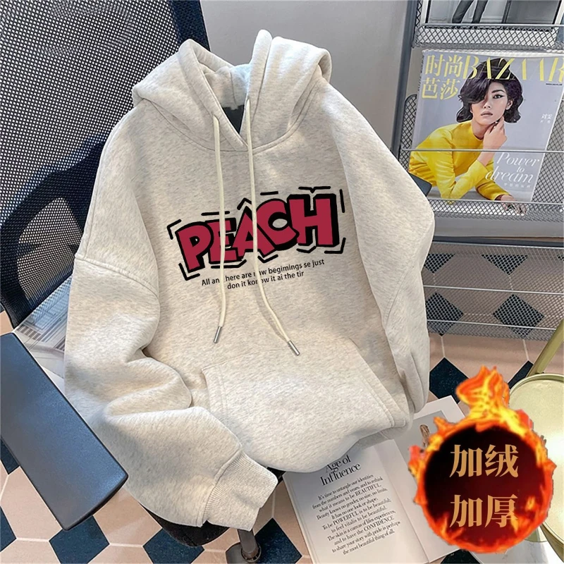

Simple Student Style Sweatshirts for Men and Women New Velvet Hooded Tops and Jackets for Couples