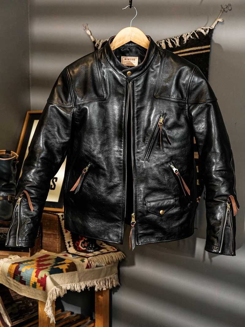 

Venom Racing Uncoated Horsehide Biker Jacket Hardy Style Urban Casual Leather Coat Spring Fashion Simons Black
