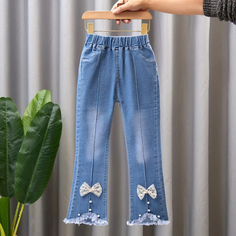 Jeans de cowboy décontractés pour enfants, pantalons à cloche, vêtements pour enfants, bébés filles, printemps, automne