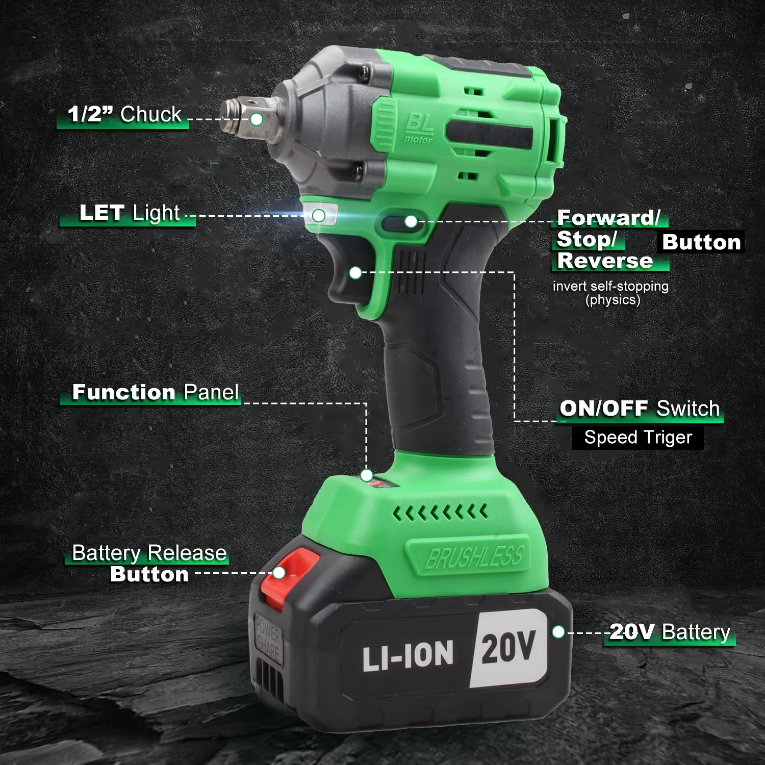 مفتاح ربط كهربائي 20 فولت 2 في 1 لاسلكي مع بطارية عزم دوران أقصى 650 نانومتر تدعم انخفاض الشحن مستودع الولايات المتحدة المحلي