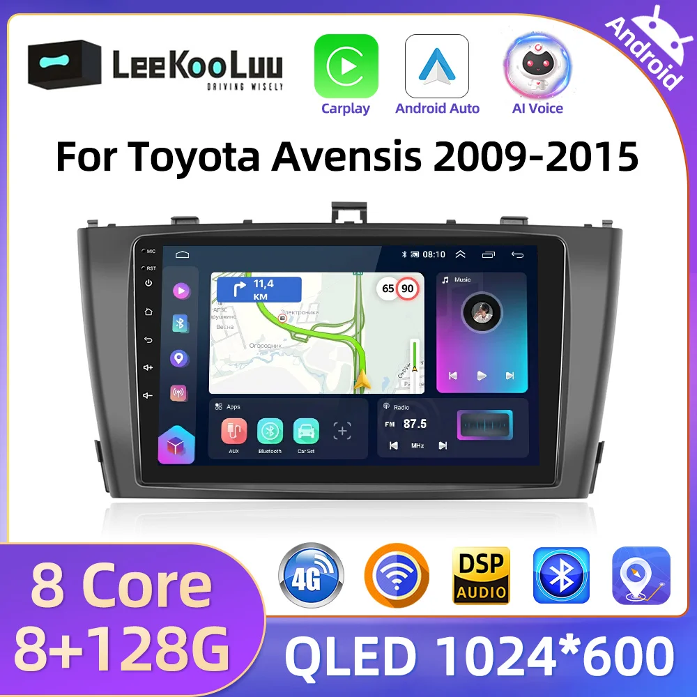 LeeKooLuu 8G+128G CarPlay Android Auto Radio For Toyota Avensis 2009-2015 Car Multimedia Video Player 2Din AutoRadio 4G GPS Wifi