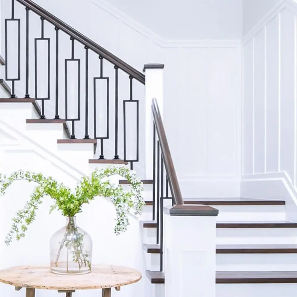 10 عبوات من درابزينات الدرج الحديدية المربعة المجوفة مقاس 1/2 × 43.8 مع 20 حذاء دوار للاستخدام الداخلي