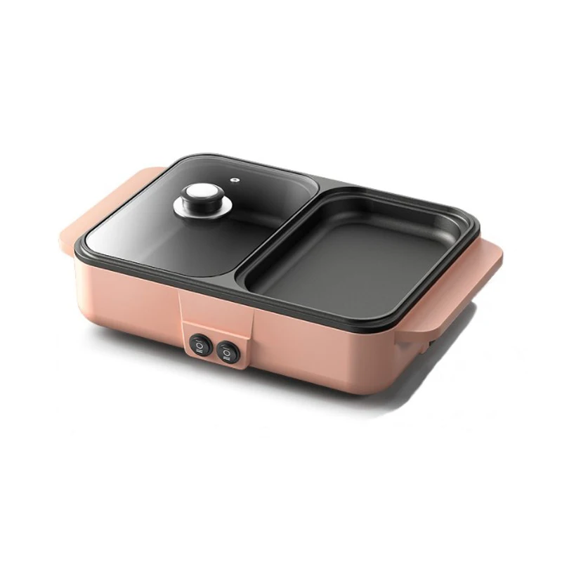 Parrilla eléctrica multifuncional para barbacoa, olla caliente de 110V y 220V, 2 en 1, placa antiadherente, 1200W