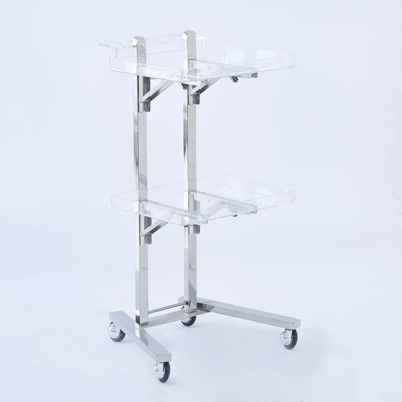 Beauty Salon  Acrylic Tray Stainless Steel Frame Trolley Simplicity Home Furniture Foldable Salon Trolley Easy To Clean