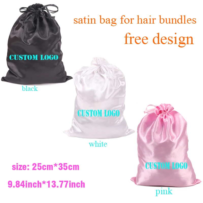 100Pcs Custom Logo Satin Bag For Hair Bundles Silk Edge Wraps & Bonnet Melt Band For Lace Frontal Paper Wig Bags For Packaging