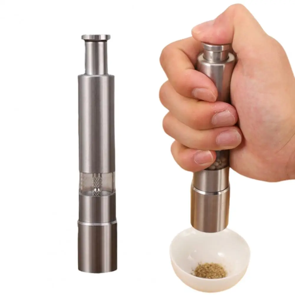 

Stainless Steel Salt And Pepper Grinder Refillable Thumb Grinder with One-Touch Pump Button for Black Pepper Sea Salt Spice