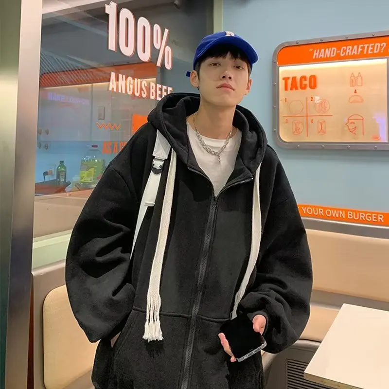 

Knitted rope hooded cardigan sweatshirt for men in autumn and winter with plush design, niche outerwear on top