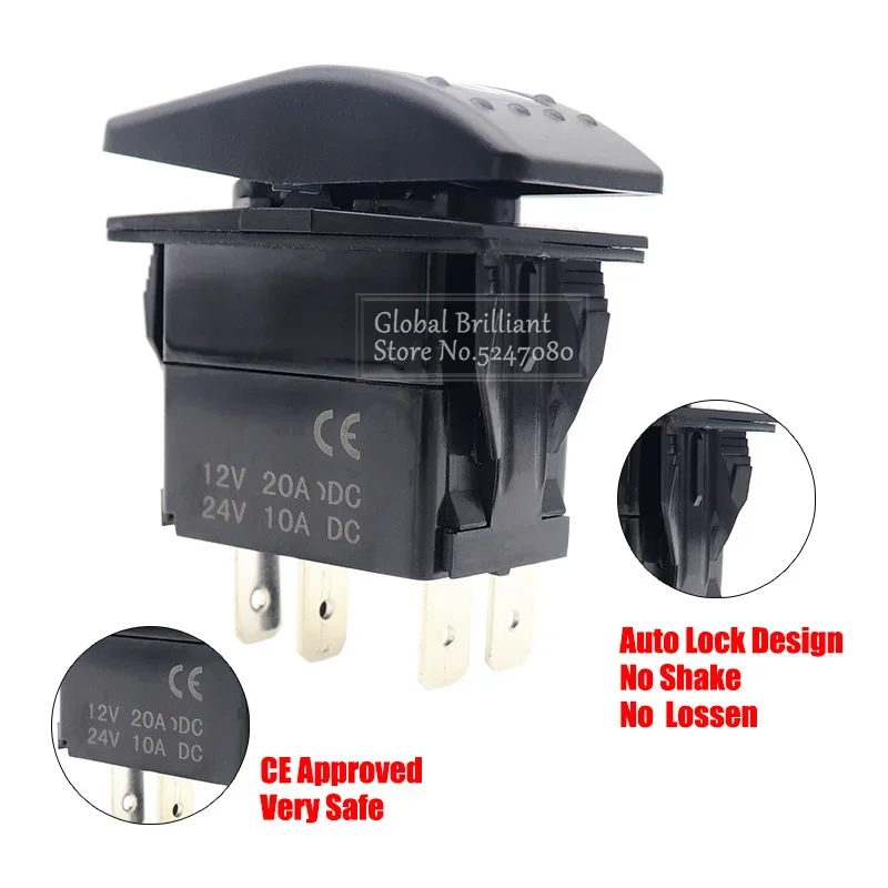 5Pin Marine Switch Car Switch Boat Truck Light With Dual Illuminated LED Waterpoof POWER/HORN/BEACON/ROOF LED Light ON-OFF