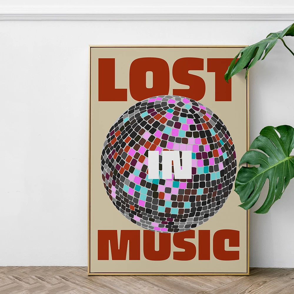 Lost In Music Posters Disco Ball Canvas Painting Trendy Music Wall Art Pictures for Living Room Kitchen Home Decoration No Frame