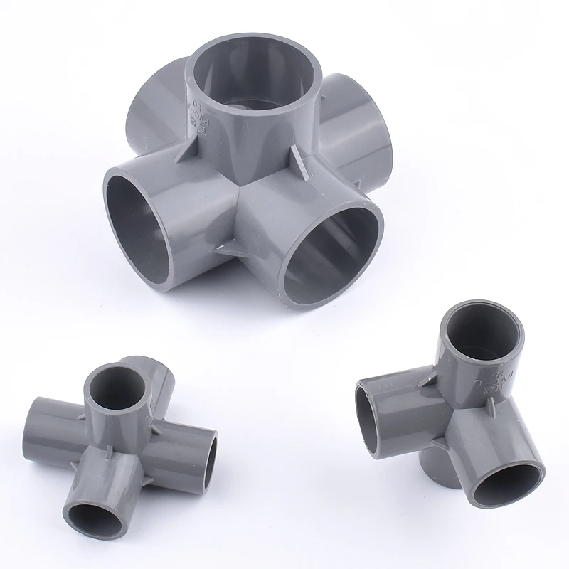 Grey 20/25/32/40/50mm Garden PVC Connector Fittings Straight 90 ° Elbow Tee Water Pipe Adapter Aquarium Water Supply 5-Way Joint