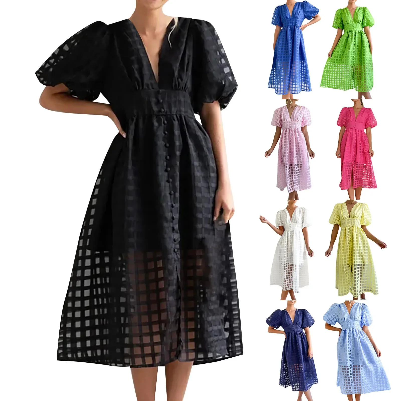 Abito estivo da donna Vintage Boho abito da donna a maniche corte Casual da vacanza solido abito da donna prendisole abiti da donna Vestidos