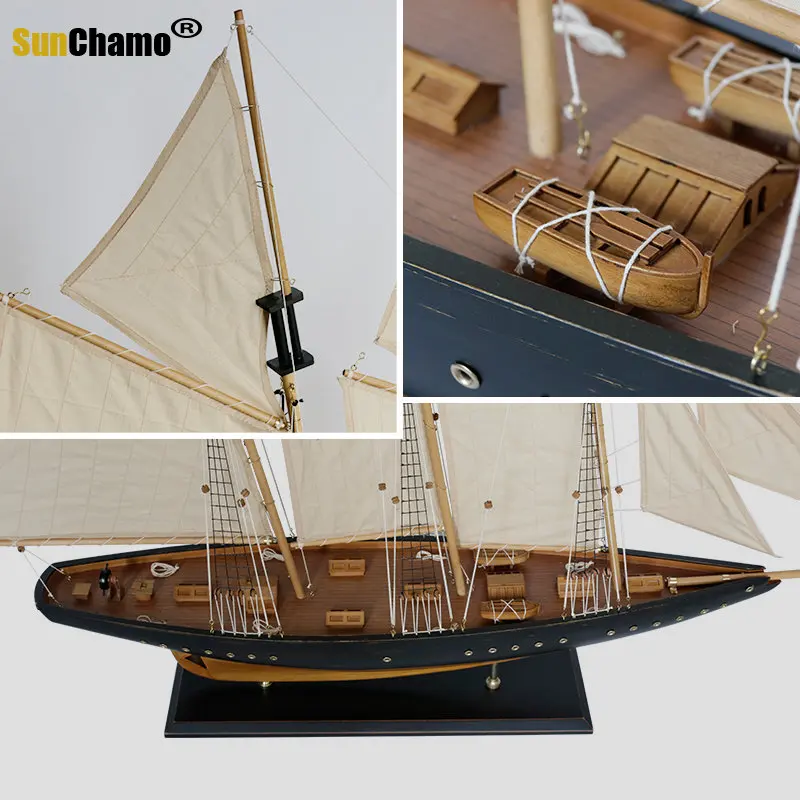 Sunchamo Mediterranean Style Solid Wooden Sailboat Model Home Living Room Decoration Annual Meeting Prize Christmas Decor Gifts