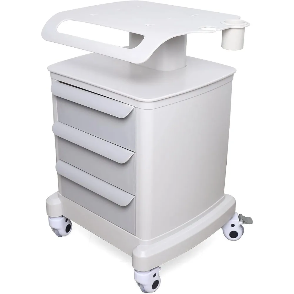 

3 Drawers Salon Trolley Cart with Top Shelf, ABS Rolling Storage Cabinet Trolley w/Handle, 66lbs Capacity Mobile Utility Cart fo