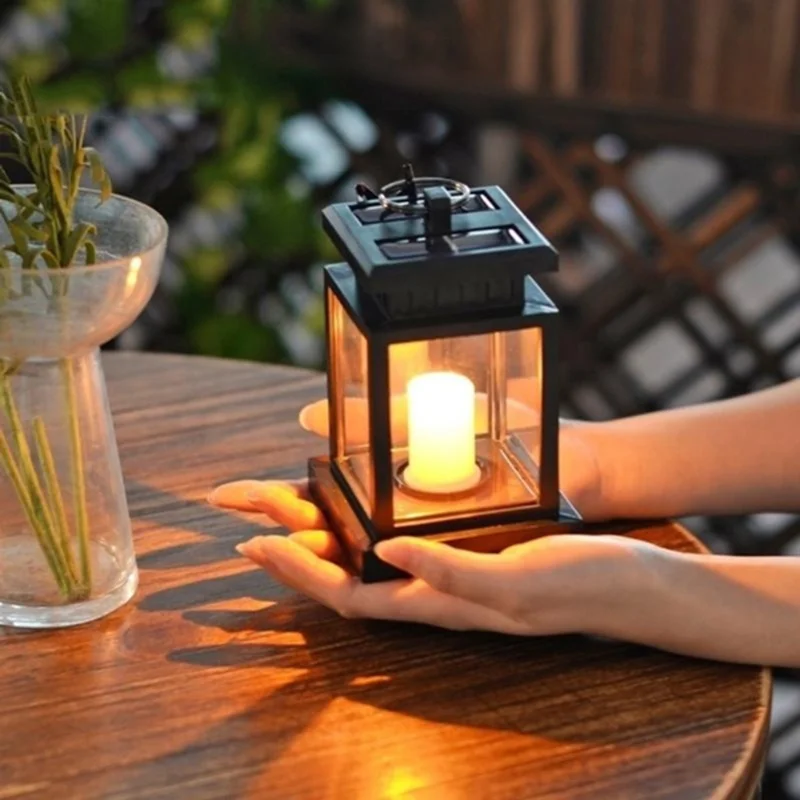 

New Retro Solar Lantern Hanging Solar Lights Outdoor Garden Decorative Led Solar Flameless Candles Lamp for Patio Landscape Yard