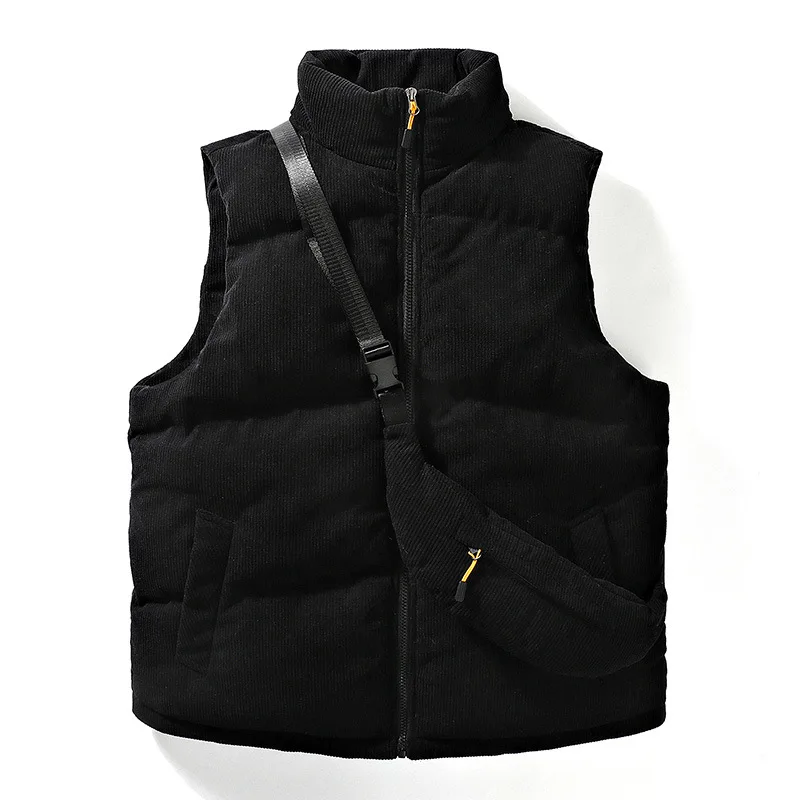 KIDWHXR Winter Man Parkas Waistcoat Fashion Stand Collar Zipper Male Vest Slim Sleeveless Outdoor Casual Men Jacket Vest