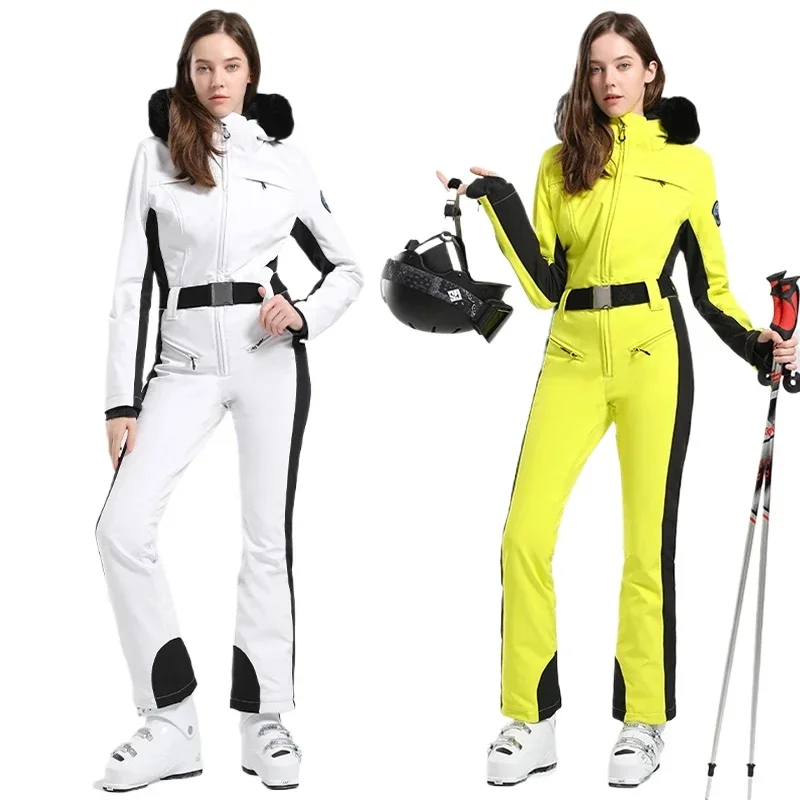 2025 Winter Overalls One-Piece Ski Suit Thickened Thermal Snowboard Jacket Jumpsuits Slim Fitting Ski Set Wind Proof Waterproof