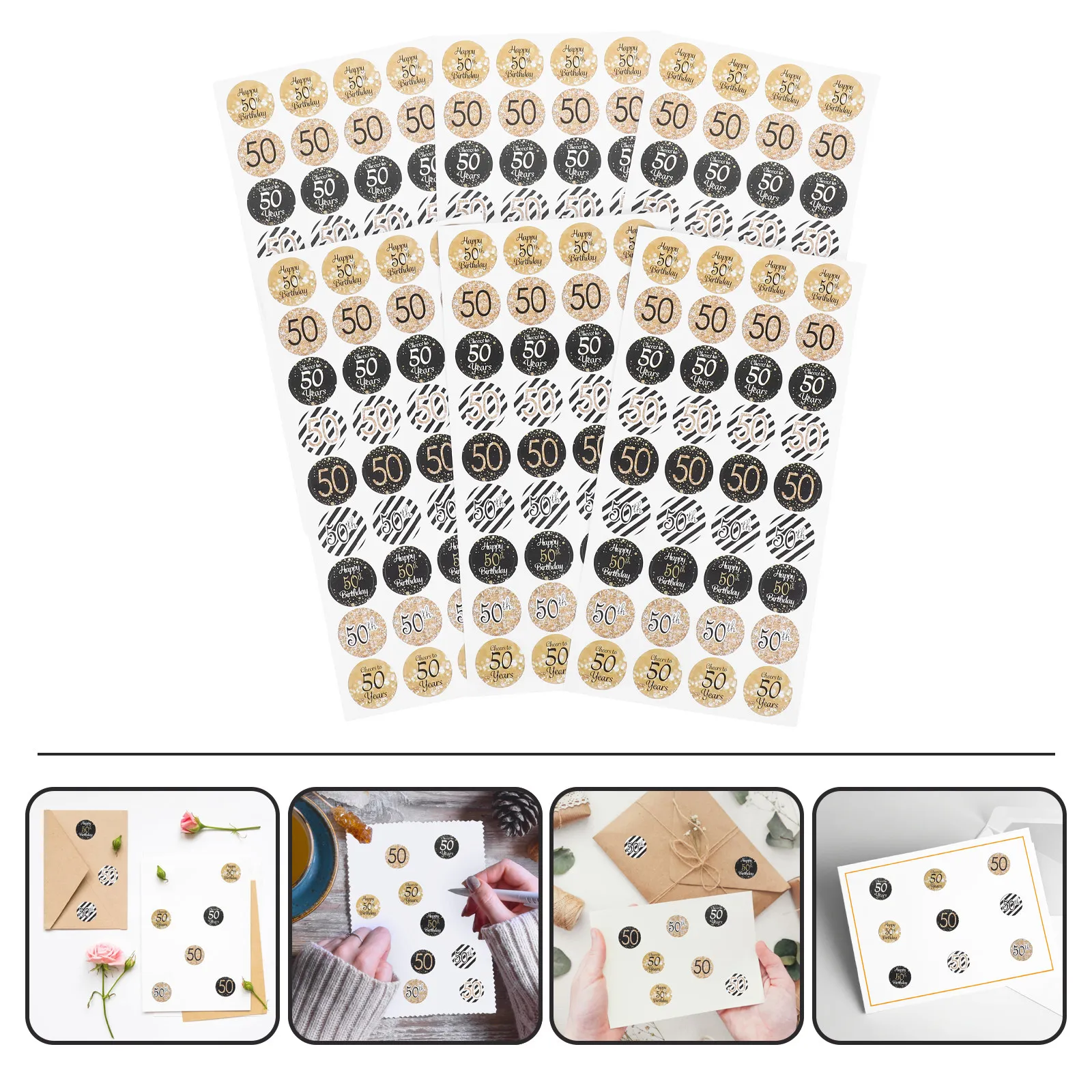 216Pcs 50Th Birthday Stickers Collection Creative Letter Pattern Printed Adhesive Decals for Candy Packaging Gift Tags Clothing