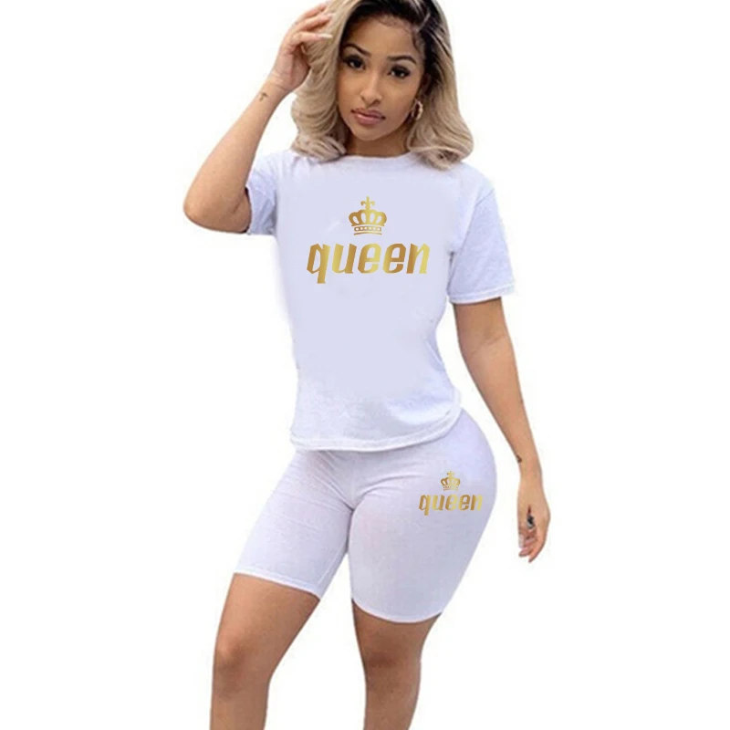 Summer Fashion Womens 2pc Set Ladies Chic Casual Round Neck Short Sleeve Patchwork T-shirt Sexy Outfits Tracksuit Yoga Shorts