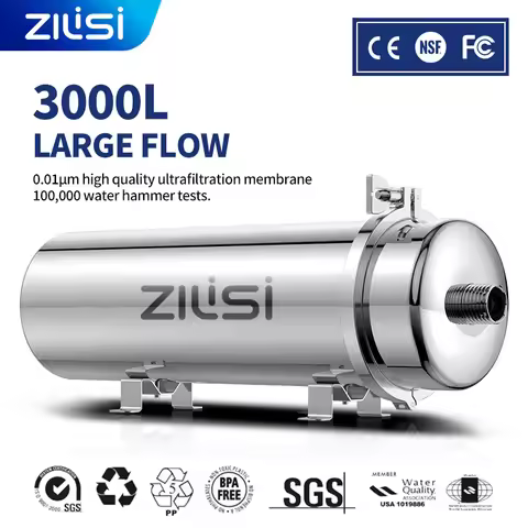 ZILISI Whole House Water Purifier System,High Flow,Ultrafiltration,Reusable PVDF Filter Element,Stainless Mineral,0.01&mu;m Filter