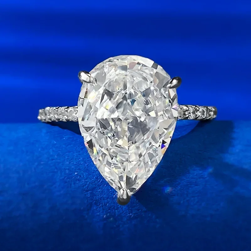 Handmade Pear Cut 6ct Moissanite Diamond Ring Real 925 Sterling Silver Party Wedding Band Rings for Women Engagement Jewelry