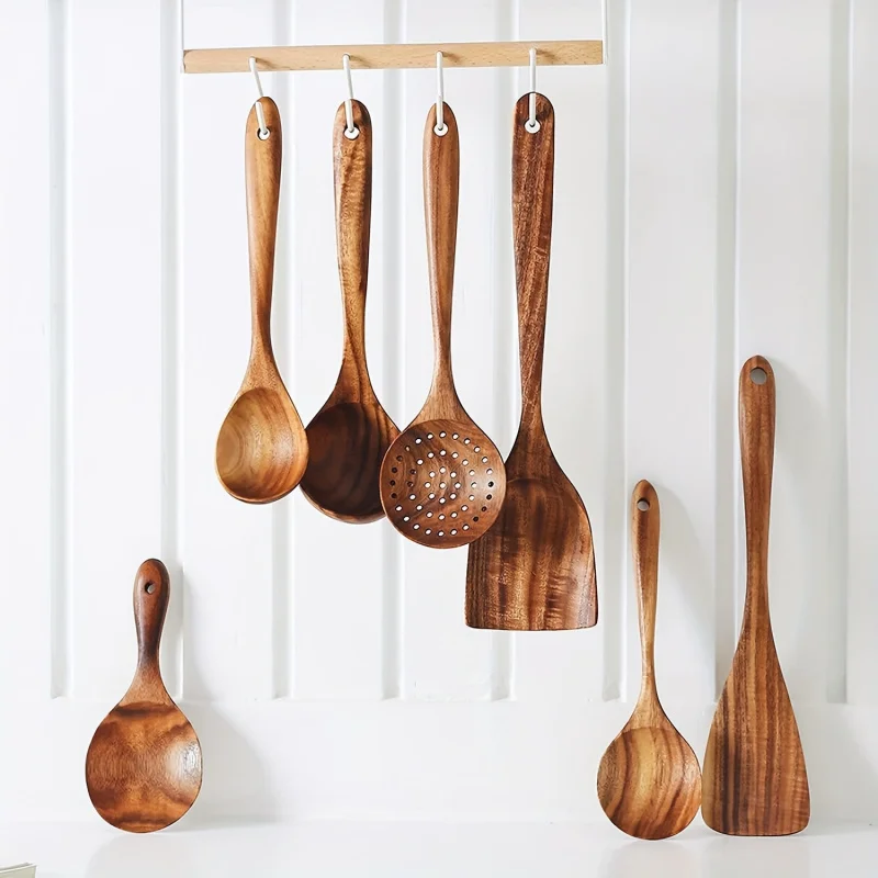 7 Pieces/Set Of Natural Teak Tableware - A Must-Have For High-End Kitchen Cooking