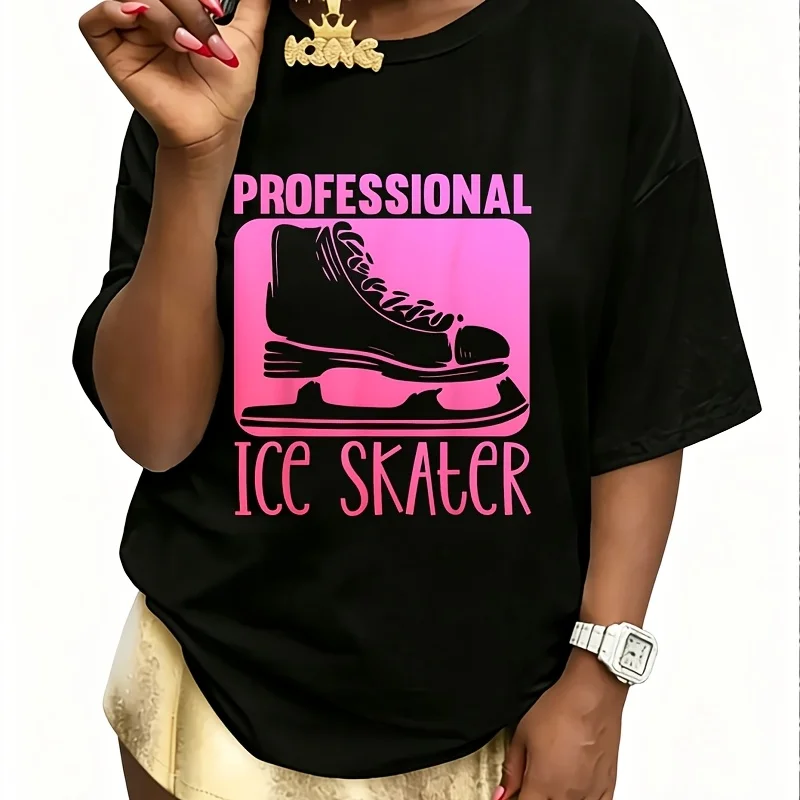 Figure Skating Professional Ice Skater Dancer Women's 100% Cotton T-Shirt Fun Print Short Sleeve Top Casual Round Neck Tee S-5Xl