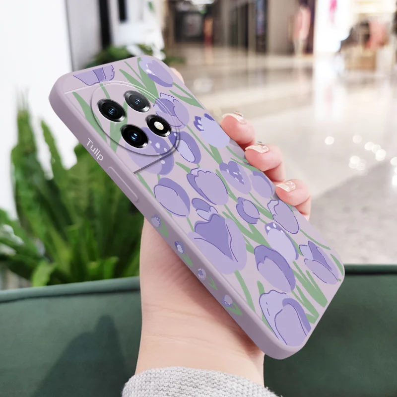 Illustrated Tulip Phone Case For Oneplus 12 12R 11 11R 10 10R 10T 9R 9RT 9 8T 8 7 7T Pro 5G Liquid Silicone Cover
