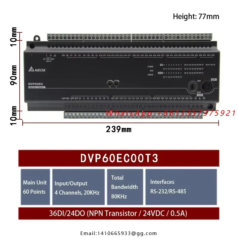 New DVP60EC00T3 60 I O Points NPN Transistor PLC Programmable Logic Automation Spare Parts