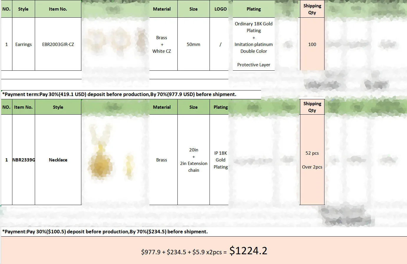 

Earrings Order 70% Balance Payable