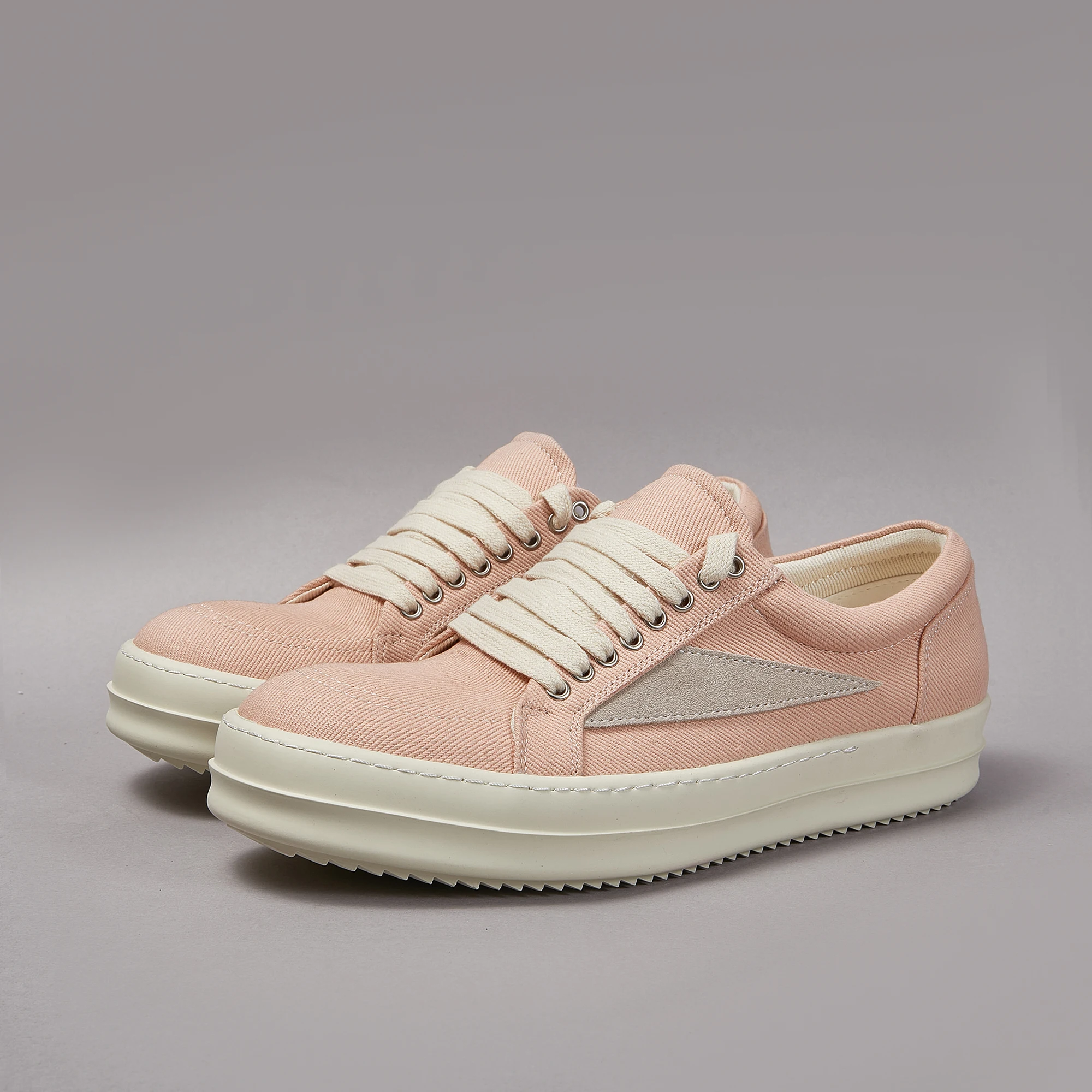 

Men’s and Women’s Pink Black Twill Canvas Low Top Sneakers Lace Up Trainers 2025 Luxury Streetwear Shoes with Thick Sole