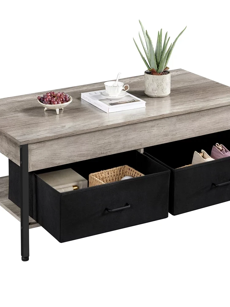 Wood Coffee Table with Storage Baskets, Large, Rustic Gray, Furniture, Living Room  Simple and Modern