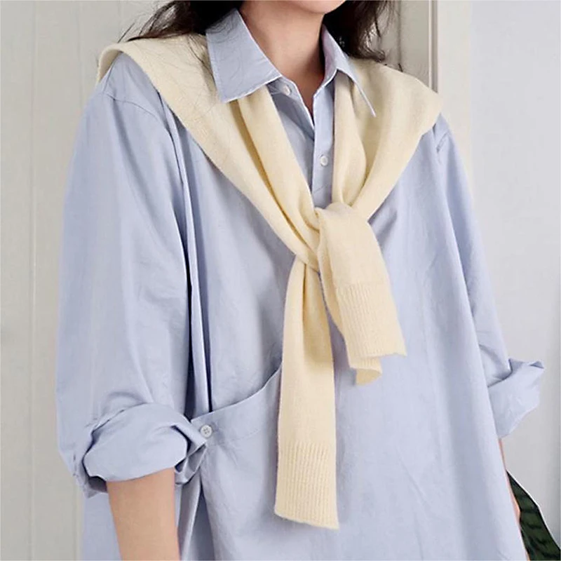 Autumn Korean Knit Warm Shawl Winter Female Blouse Shoulders Fake Collar Cape Knotted Scarf Stripe Neck Guard Scarve For Women