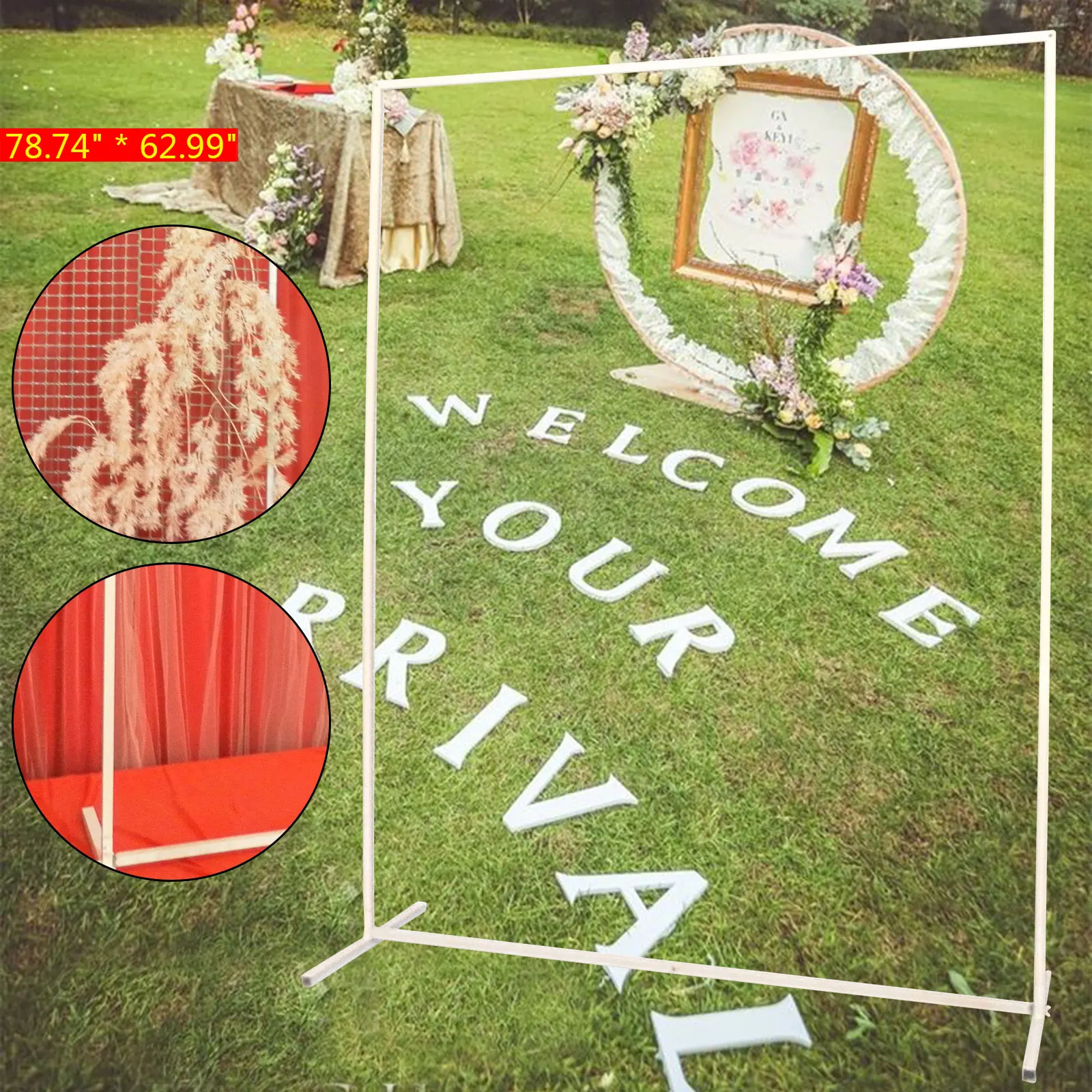 2×1.6M Metal Wedding Arch Stand With Grid Lines, Flower Balloon Backdrop Decor Rack Frame For Garden Party