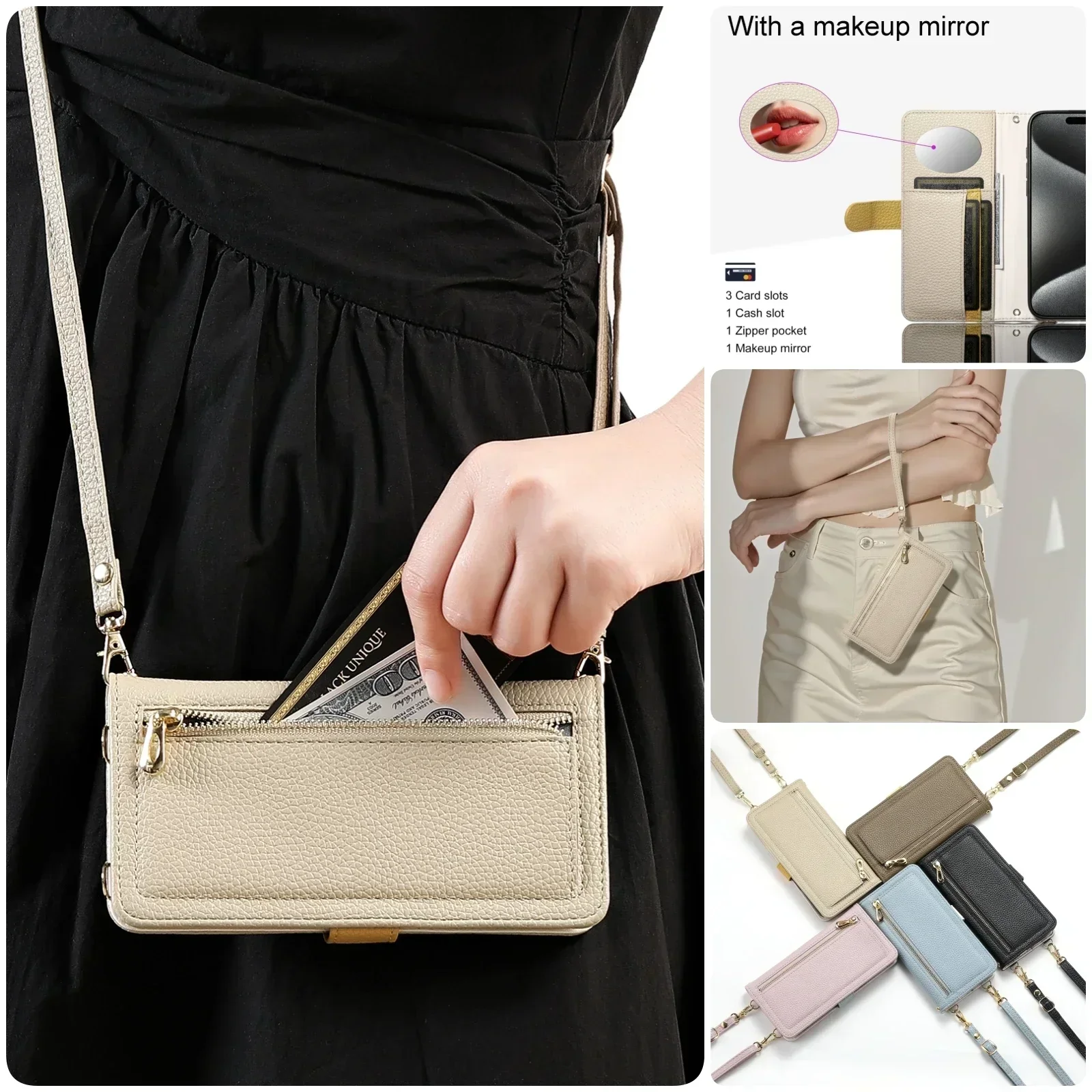 حافظة محفظة جلدية حقيبة هاتف كروس مع فتحات بطاقات متعددة لهاتف آيفون 17 16e 15 Plus 14 13 12 11 Xs Max Pro #6